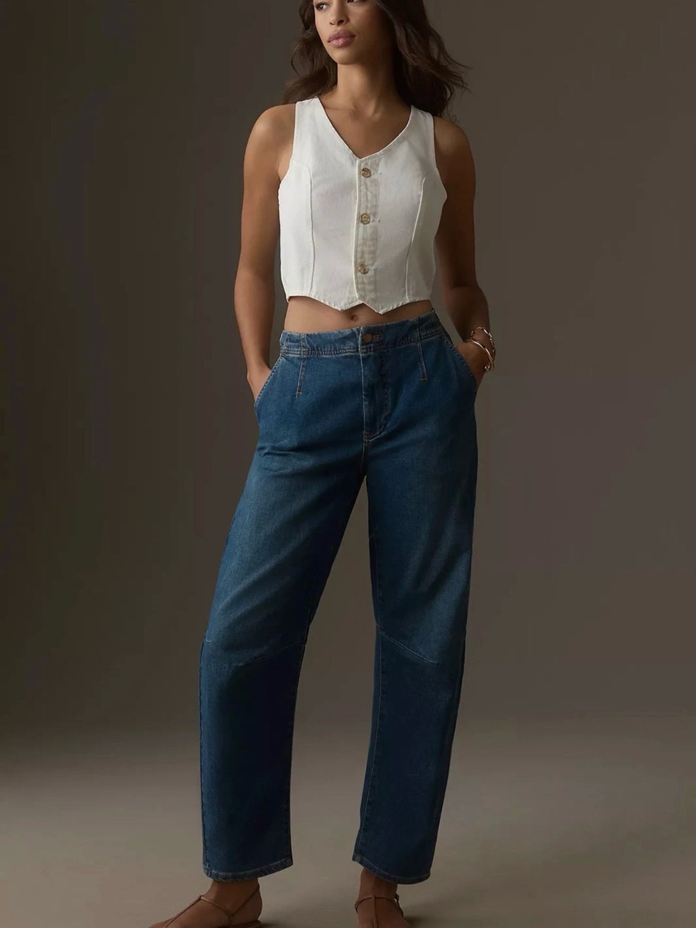 Anthropologie Pilcro The Leni Mid-Rise Tapered Barrel Jeans in 31 Rare Denim